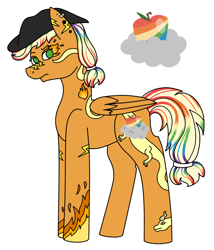 Size: 1757x2055 | Tagged: safe, artist:midnightamber, oc, oc only, oc:apple spectrum (ice1517), pegasus, pony, cowboy hat, ear piercing, earring, eyebrow piercing, female, hat, jewelry, magical lesbian spawn, mare, next generation, nose piercing, offspring, parent:applejack, parent:rainbow dash, parents:appledash, piercing, simple background, solo, tattoo, white background