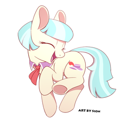 Size: 900x900 | Tagged: safe, artist:sion, coco pommel, earth pony, pony, cocobetes, cute, dancing, digital art, female, mare, open mouth, simple background, solo, white background, ych result