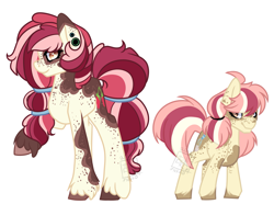 Size: 3175x2358 | Tagged: safe, artist:owl-clockwork, oc, oc only, oc:cookie dough (nazo), oc:raspberry bloom, pony, coat markings, duo, female, filly, mare, offspring, parent:apple bloom, parent:pipsqueak, parents:pipbloom, simple background, sisters, unshorn fetlocks, white background