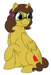 Size: 406x594 | Tagged: safe, artist:mythpony, oc, alicorn, female, glasses, mare, simple background, sitting, solo, white background