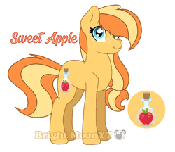 Size: 1024x884 | Tagged: safe, artist:sleppchocolatemlp, oc, oc:sweet apple, earth pony, pony, female, mare, offspring, parent:applejack, parent:caramel, parents:carajack, simple background, solo, white background