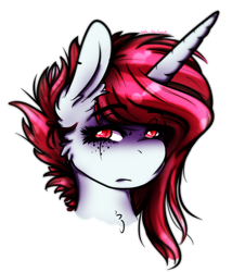 Size: 732x810 | Tagged: safe, artist:aaa-its-spook, oc, oc only, oc:cherry waves, unicorn, bust, female, red eyes, simple background, solo, white background