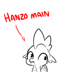 Size: 1650x1650 | Tagged: safe, artist:tjpones, spike, dragon, hanzo, monochrome, neo noir, overwatch, partial color, simple background, solo, white background, winged spike