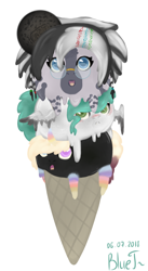 Size: 730x1331 | Tagged: safe, artist:bluej, oc, oc only, oc:doctor monifa, ice cream pony, original species, zebra, cookie, cute, female, food, glasses, ice cream, oreo, simple background, solo, white background, ych result