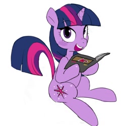 Size: 1000x1000 | Tagged: safe, artist:baigak, twilight sparkle, unicorn twilight, pony, unicorn, book, female, mare, simple background, solo, white background