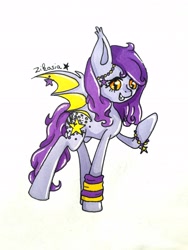 Size: 2508x3344 | Tagged: safe, oc, oc only, oc:starry sky, bat pony, accessories, bat pony oc, female, full body, golden eyes, simple background, solo, white background