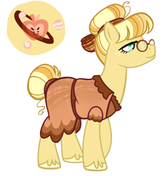 Size: 1200x1300 | Tagged: safe, artist:rain-blossom-drop, earth pony, pony, clothes, dress, female, freckles, glasses, hair bun, magical gay spawn, mare, offspring, parent:big macintosh, parent:sunburst, parents:macburst, simple background, solo, tail bun, unshorn fetlocks, white background