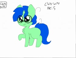 Size: 512x387 | Tagged: safe, artist:chillywilly, oc, oc only, oc:chilly willy, unicorn, chest fluff, colt, glasses, male, simple background, solo, white background, young