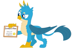 Size: 865x586 | Tagged: safe, artist:nltlf, artist:porygon2z, edit, gallus, griffon, blackletter, certificate, male, simple background, solo, white background