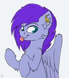 Size: 1134x1280 | Tagged: safe, artist:php80, derpibooru exclusive, oc, oc only, pegasus, pony, cheek fluff, chest fluff, colored pupils, ear fluff, ear piercing, looking at you, male, piercing, simple background, solo, spread wings, tongue out, unnamed oc, white background, wings