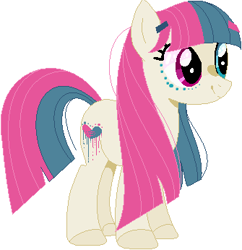 Size: 335x346 | Tagged: safe, artist:nocturna76, artist:selenaede, oc, oc only, oc:cotton candy (ice1517), earth pony, pony, base used, face paint, female, hairpin, heterochromia, icey-verse, magical lesbian spawn, makeup, mare, next generation, offspring, parent:blossomforth, parent:trapeze star, simple background, solo, white background