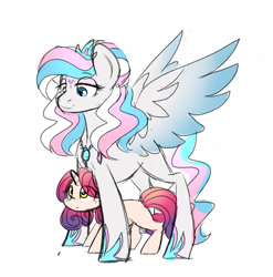 Size: 886x895 | Tagged: safe, artist:vovanpetuh, princess amore, oc, oc:princess estrella, pegasus, pony, unicorn, female, filly, mare, simple background, white background, younger