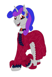 Size: 1689x2480 | Tagged: safe, artist:settop, oc, oc only, oc:ruby, clothes, dress, ear piercing, earring, female, jewelry, mare, piercing, simple background, solo, white background