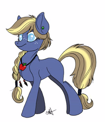 Size: 3576x4204 | Tagged: safe, artist:celestial-rainstorm, oc, oc only, oc:juniper berry, earth pony, pony, blind, female, mare, offspring, parent:applejack, parent:oc:ash bark, parents:canon x oc, simple background, solo, white background