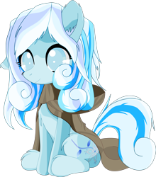 Size: 4470x5087 | Tagged: safe, artist:an-m, oc, oc only, oc:snowdrop, pegasus, pony, absurd resolution, chest fluff, cloak, clothes, ear fluff, female, filly, fluffy, leg fluff, simple background, sitting, smiling, solo, transparent background, vector