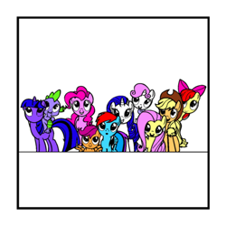 Size: 540x540 | Tagged: safe, artist:ellaineplayz, apple bloom, scootaloo, spike, sweetie belle, dragon, earth pony, pegasus, pony, unicorn, cutie mark crusaders, female, mane sixe, mare, simple background, traditional art, white background