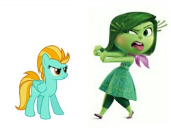 Size: 1275x990 | Tagged: safe, lightning dust, abuse, background pony strikes again, disgust (inside out), downvote bait, drama, dustabuse, inside out, lightning dust drama, op is a cuck, op is trying to start shit, op isn't even trying anymore, simple background, white background