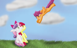 Size: 1280x800 | Tagged: safe, artist:mrsmiles14, derpibooru import, apple bloom, scootaloo, sweetie belle, cutie mark crusaders