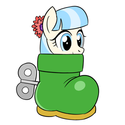 Size: 1500x1500 | Tagged: safe, artist:sazanamibd, coco pommel, earth pony, pony, boot, cocobetes, cute, female, goomba's shoe, mare, simple background, solo, super mario bros., super mario bros. 3, white background, wind up key