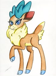 Size: 2447x3293 | Tagged: safe, artist:luxiwind, velvet reindeer, deer, reindeer, them's fightin' herds, cloven hooves, colored pencil drawing, female, simple background, solo, traditional art, white background