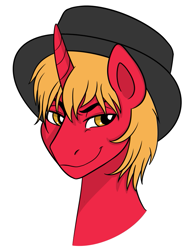 Size: 611x792 | Tagged: safe, artist:snowpaca, oc, oc:dragon tongue, alicorn, alicorn oc, blonde, bust, hat, male, simple background, smug, solo, stallion, top hat, white background