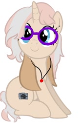 Size: 800x1193 | Tagged: safe, artist:alari1234-bases, artist:macadoptables, oc, oc only, oc:media manewitz valencia, pony, unicorn, base used, clothes, coat, ear piercing, earring, female, glasses, icey-verse, jewelry, magical lesbian spawn, mare, necklace, next generation, offspring, parent:grace manewitz, parent:vignette valencia, parents:grace valencia, piercing, simple background, solo, white background