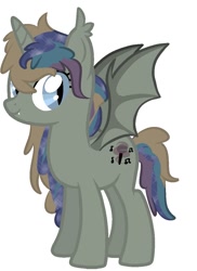 Size: 801x1098 | Tagged: safe, artist:lullabyprince, artist:macadoptables, oc, oc only, oc:siren's melody, alicorn, bat pony, bat pony alicorn, pony, alicorn oc, base used, bat pony oc, fangs, female, icey-verse, magical lesbian spawn, mare, next generation, offspring, parent:adagio dazzle, parent:oc:sonic lullaby, parents:canon x oc, parents:sonicdazzle, simple background, solo, white background