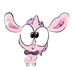 Size: 982x932 | Tagged: safe, artist:xbi, oc, oc:lapush buns, hybrid, pony, rabbit, unicorn, bowtie, bunny ears, bunnycorn, chibi, large eyes, simple background, solo, white background