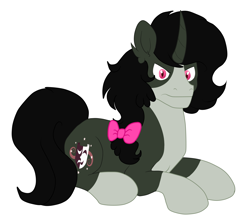 Size: 3161x2767 | Tagged: safe, artist:piñita, oc, oc:zalam, demon, demon pony, pony, unicorn, bow, hair bow, prone, simple background, socks (coat marking), vector, white background