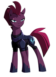 Size: 1512x2056 | Tagged: safe, artist:초보놀이, tempest shadow, pony, unicorn, my little pony: the movie, armor, broken horn, eye scar, female, glare, horn, scar, simple background, solo, white background