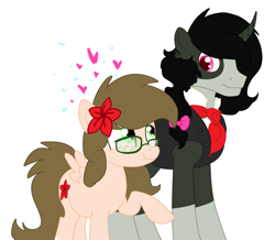 Size: 3217x2806 | Tagged: safe, artist:piñita, oc, oc:dulce, oc:zalam, demon, demon pony, pegasus, pony, flower, flower in hair, looking at each other, simple background, vector, white background