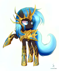 Size: 1000x1200 | Tagged: safe, artist:zidanemina, oc, oc only, oc:tenebris, pony, anime, armor, background removed, crossover, female, gold saint, mare, raised hoof, saint seiya, simple background, white background