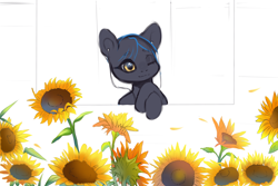 Size: 3000x2000 | Tagged: safe, artist:mcl, oc, oc only, pony, advertisement, auction, commission, digital art, flower, high res, one eye closed, simple background, sunflower, white background, wink, ych example, your character here