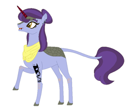 Size: 625x535 | Tagged: safe, artist:dragonshadow124, artist:selenaede, oc, oc only, oc:cozy breeze, hybrid, kirin, pony, saddle arabian, unicorn, base used, clothes, ear piercing, earring, eyebrow piercing, female, icey-verse, interspecies offspring, jewelry, kirin oc, lip piercing, mare, offspring, open mouth, parent:autumn blaze, parent:hoo'far, parents:hoo'blaze, piercing, raised hoof, scar, scarf, simple background, solo, tattoo, tongue piercing, unshorn fetlocks, white background