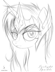 Size: 900x1178 | Tagged: safe, artist:zidanemina, twilight sparkle, alicorn, pony, unicorn, black and white, bust, crossover, doodle, female, grayscale, monochrome, portrait, rough sketch, saint seiya, simple background, sketch, solo, white background