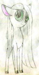 Size: 234x448 | Tagged: safe, artist:smt5015, deer, original species, aisling, cloven hooves, female, fordeer, green eyes, long hair, pencil drawing, secret of kells, simple background, solo, traditional art, white background