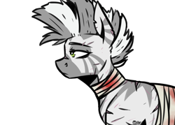 Size: 3500x2500 | Tagged: safe, artist:lrusu, oc, oc only, oc:xenith, zebra, fallout equestria, bandage, blood, fanfic, fanfic art, female, mare, profile, quadrupedal, scar, simple background, solo, white background