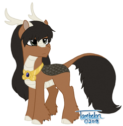 Size: 900x918 | Tagged: safe, artist:tambelon, oc, oc only, oc:princess kozakura, kirin, longma, pony, sounds of silence, digital art, female, frown, leonine tail, mare, peytral, signature, solo, white background