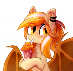 Size: 1897x1825 | Tagged: safe, artist:mirtash, oc, oc only, oc:mango milkshake, bat pony, pony, bat pony oc, female, mare, milkshake, rcf community, simple background, solo, white background, ych result