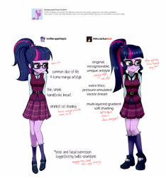 Size: 1500x1600 | Tagged: safe, artist:nekojackun, artist:twilite-sparkleplz, sci-twi, twilight sparkle, equestria girls, clothes, crystal prep academy uniform, glasses, plaid skirt, pleated skirt, ponytail, school uniform, self deprecation, simple background, skirt, smiling, socks, white background