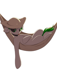 Size: 2893x3708 | Tagged: safe, artist:kebchach, oc, oc only, oc:mint leaf, pony, floppy ears, hammock, hat, looking at you, simple background, solo, tongue out, white background