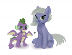 Size: 1859x1427 | Tagged: safe, artist:xbi, limestone pie, spike, dragon, earth pony, pony, female, male, mare, simple background, sitting, smiling, white background, winged spike