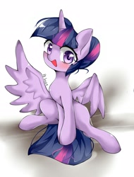 Size: 1763x2315 | Tagged: safe, artist:舟boat, twilight sparkle, twilight sparkle (alicorn), alicorn, pony, alternate hairstyle, blushing, cute, female, mare, open mouth, signature, simple background, solo, twiabetes, white background