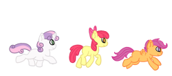 Size: 581x255 | Tagged: dead source, safe, artist:burningash, apple bloom, scootaloo, sweetie belle, cutie mark crusaders, running, simple background, transparent background