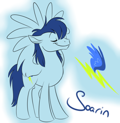 Size: 974x1000 | Tagged: safe, artist:calicopikachu, soarin', pegasus, pony, alternate hairstyle, cutie mark, eyes closed, male, solo, stallion