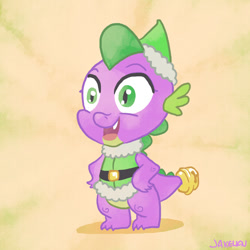 Size: 1200x1200 | Tagged: safe, artist:docwario, derpibooru import, spike, dragon, bell, christmas