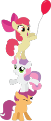 Size: 1435x3373 | Tagged: safe, artist:sundownglisten, apple bloom, scootaloo, sweetie belle, balloon, cutie mark crusaders, simple background, tower of pony, transparent background
