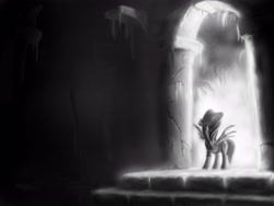 Size: 4000x3000 | Tagged: safe, artist:scayged, daring do, pegasus, pony, backlighting, clothes, monochrome, solo