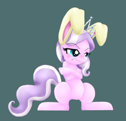 Size: 1677x1609 | Tagged: safe, artist:lamentedmusings, diamond tiara, blushing, bunny ears, crossed hooves, cute, diamondbetes, embarrassed, frown, gritted teeth, puffy cheeks, sidding, solo