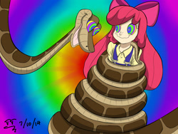 Size: 2800x2100 | Tagged: safe, artist:tomtornados, apple bloom, human, snake, coils, humanized, imminent vore, kaa, kaa eyes, mind control, peril, request, solo